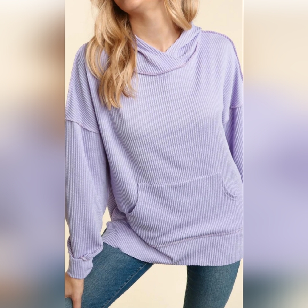 PINK TEXTURED OVERSIZED PULLOVER WITH KANGAROO POCKET./., - Picture 2 of 6